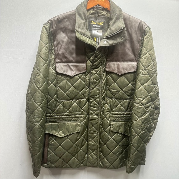 Barbour Land Rover Emissary Quilt Jacket Mens XL Olive Green Leather MQU0767SG71